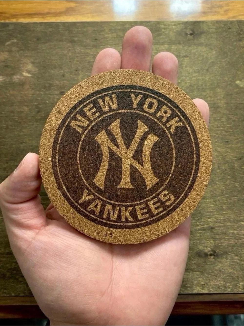 New York Yankees Logo Laser Engraved Cork Coasters Lot of 4